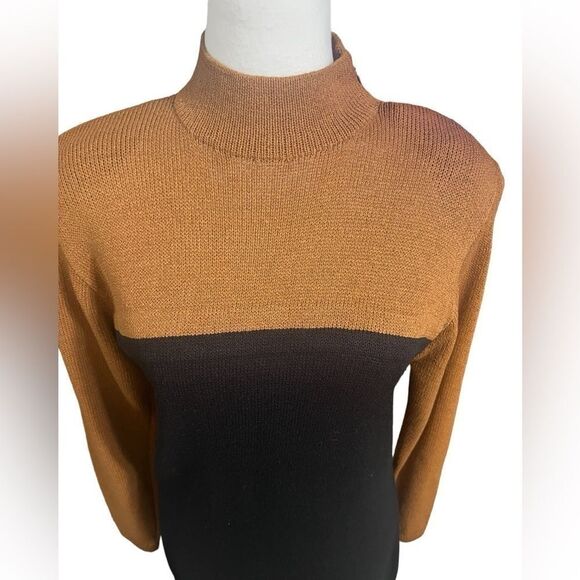 Vintage 80s St. John brown and black knee length dress size 6 mock neck - Picture 4 of 15